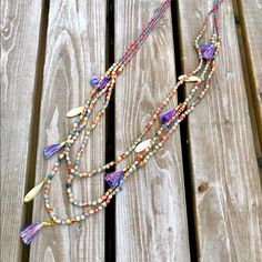 Beautifully Handmade Long Bohemian Beaded Necklace With Tassels And Gold-Tone Leaf Details. New And Only Four Left In Stock. Make A Bold Statement In This One-Of-A-Kind Boho Art Piece. Stunning Colors. Vine Jewelry, Bohemian Necklace, Boho Art, Diy Necklace, Jewelry Handmade, Womens Jewelry Necklace, Vines, Tassels, Gold Tones