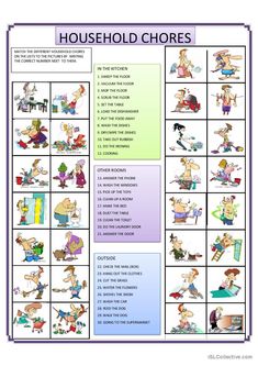 HOUSEHOLD CHORES: English ESL worksheets pdf & doc Vocabulary English, Sweep The Floor, House Chores, Teaching Tips