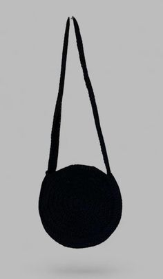 Super cute crocheted circle bag Handmade Black Crochet Casual Bag, Casual Crochet Crossbody Bag, Handmade Black Crochet Crossbody Bag, Black Hand-knitted Bags, Black Crochet Straw Bag, Black Crochet Trendy Bag, Trendy Crochet Crossbody Bag, Casual Black Crochet Bag, Black Crochet Shoulder Bag