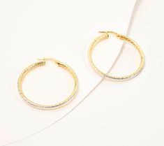 A little extra sparkle from every angle. That's the allure of these gorgeous-in-14K gold hoop earrings. The diamond-cut design on the inside is the secret. Well... not anymore. From the Italian Jewelry Collection x David Markstein. Elegant Small Diamond Cut Hoop Earrings, Gift Diamond Cut White Hoop Earrings, Gift White Diamond Cut Hoop Earrings, White Diamond Cut Hoop Earrings As Gift, 14k Gold Hoop Earrings, 2 Earrings, Italian Jewelry, Gold Hoop, Cut Design