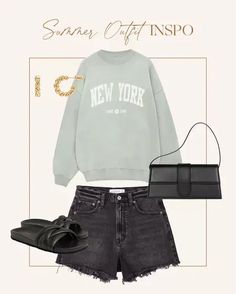 Embrace the summer sunshine with these stylish outfit inspirations! Whether you're heading to a beach party or a city stroll, these outfits ensure you stay cool and fashionable all season long. New York Sweatshirt, Summer Sunshine, Summer Outfit Inspiration, Stylish Outfit, Beach Party