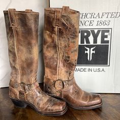 New In Box, Never Worn! Harness Distressed Leather Frye Boots. Frye Harness Boots Outfit, Frye Boots Outfit, Frye Harness Boots, Space Cowgirl, Harness Boots, Leather Wear, Frye Boots, Thrift Finds, Frye Shoes