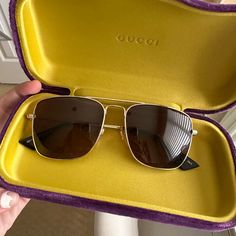 Perfect Gucci Sunglasses Only Worn Like Twice, Just Bought Other Pairs Gold And Brown Lenses With Hh Gucci On The Side And Detail Gucci Aviator Sunglasses In Gold, Gucci Gold Aviator Sunglasses, Gucci Designer Aviator Sunglasses With Tinted Lenses, Gucci Gold Aviator Sunglasses With Tinted Lenses, Gucci Gold Aviator Sunglasses With Uv Protection, Gucci Gold Tinted Aviator Sunglasses, Gucci Gold Aviator Sunglasses With Polarized Lenses, Gucci Aviator Sunglasses, Gucci Sunglasses