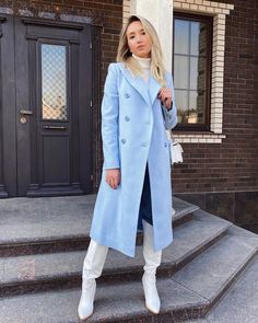 Blazer Panjang, Spring Coat Outfit, Blue Outfit Winter, Galaxy Stuff, Abaya Fashion Dubai, Spring Coat