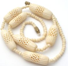 Hand Carved Bone Bead Necklace Vintage Bone Crafts Necklaces, Bone Bead Necklace, Bone Necklace, Bone Jewelry, Animal Bones, Carved Bone, Bone Beads, Bone Carving, Wood Carvings