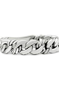 Cable-textured and smooth curb-chain links circle around this polished ring sculpted from sterling silver. Sterling silver Imported Equestrian Tack, Holidays In New York, Ludwig Bemelmans, Women's Rings, Customer Care, Curb Chain, High Jewelry, David Yurman, Classic Man