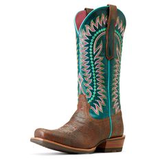 N/ADerby Monroe Western Boot | Product Features : 0 : Contoured All Day Cushioning insole, 1 : Duratread outsole provides maximum wear resistance and flexibility, 2 : Cement construction, 3 : Six-row stitch pattern with embroidery | Women's Derby Monroe Western Boots in Shore Tan Full-grain leather and suede upper, Size: 9 B / Medium by Ariat Cute Cowgirl Boots, Square Toe Western Boots, Western Shoes, Ariat Boots, Design Stand, Leather Cowboy Boots, Western Boot, Waterproof Boots, Cowgirl Boots