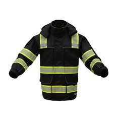 GSS Safety Onyx Class 3 Rip-stop Rain Coat - Ironworkergear Winter Parka, Yellow Sweatshirt, Reflective Tape, Protective Clothing, Parka Jacket, Oxford Fabric, Detachable Hood, Black Bottoms, Black Trim