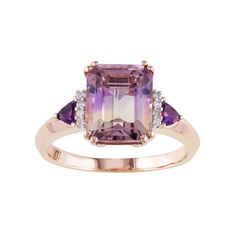 Make a fashion statement with this Stella Grace 18k Rose Gold Over Silver Ametrine, Amethyst & Diamond Accent Cocktail Ring. Click on this JEWELRY & WATCHES GUIDE to learn about fit, styles, materials and more! Make a fashion statement with this Stella Grace 18k Rose Gold Over Silver Ametrine, Amethyst & Diamond Accent Cocktail Ring. Click on this JEWELRY & WATCHES GUIDE to learn about fit, styles, materials and more! FEATURES Width: 11.7 mm Shank style: cathedral Band fit: comfort fit, gallery Nickel free Metal: sterling silver Plating: 18k rose gold flash plated Finish: polished Packaging: boxed ImportedSTONE DETAILS Stone type: amethyst Total weight: 3-2/5 ct. Center stone weight: 3 1/4 ct. Center stone size: 10 mm x 8 mm Shape: octagon, trillion Setting: prongDIAMOND DETAILS Total weig I Love Jewelry, Pink Tone, Cocktail Ring, Womens Jewelry Rings, Cocktail Rings, 18k Rose Gold, Rings Statement, Fashion Statement, Statement Rings