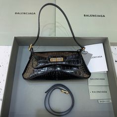 Balen XX Small Flap Bag Box Black Bb Logo, Balenciaga Bag, Flap Bag, Bago, Crossbody Strap, Satchel Bags, Patch Pocket, Luxury Bags, Designing Women