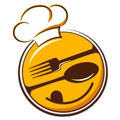 a smiley face with a chef's hat on top of it and a fork in the middle