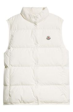 Crafted of matte-finish fabric, this channel-quilted vest with a high stand collar and elastic binding offers Moncler's signature lightweight warmth. Front snap closure Stand collar Side-seam hidden-zip pockets Lined, with down fill (Armenia) 100% polyester Hand wash, line dry Made in Armenia Designer Clothing Classic White Sleeveless Outerwear, Sleeveless White Puffer Outerwear, Quilted Vest, Puffer Vest, Fabric Gift Bags, Nordstrom Store, Free Fabric, Fabric Gifts, Stand Collar