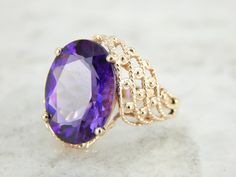 Phenomenal Amethyst Statement Ring, Vintage Mod Mounting A92FJV-P Luxury Purple Rings For Party, Luxury Purple Party Rings, Elegant Amethyst Rings For Parties, Elegant Amethyst Party Rings, Purple Gemstone Rings For Party, Purple Gemstone Party Rings, Purple Oval Rings For Party, Purple Oval Party Rings, Eggplant Purple