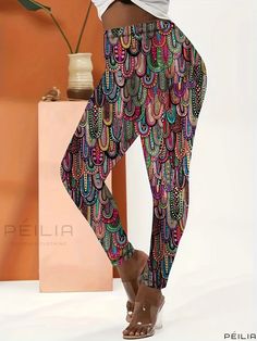 Peilia - Premium Plus Size Boho Leggings: Womens Paisley Print, High-Waisted, Stretchy Fitness Leggings Casual Multicolor Printed Leggings, Casual Multicolor Paisley Print Bottoms, Stretch Multicolor Bottoms With Paisley Print, Stretch Multicolor Paisley Print Bottoms, Casual Stretch Bottoms In Multicolor Print, Casual Stretch Multicolor Print Bottoms, Casual Stretch Bottoms With Multicolor Print, Casual Multicolor Print Stretch Bottoms, Multicolor Stretch Leggings With Elastic Waistband