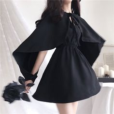 Please take the size info as a reference. The measurement error between 1-4cm is in the normal range.Customized Product. Ship In 5-15 Days. is not eligible for return. Fabric Material: Cotton Blend. PolyesterColor: BlackSize Chart: XS. S. M. L Size XS Bust 94cm/37.04" Length 78cm/30.73" Size S Bust 97cm/38.22" Length 79cm/31.13" Size M Bust 100cm/39.40" Length 80cm/31.52" Size L Bust 103cm/40.58" Length 81cm/31.91" Cassiopeia Black, Black Cape Dress, Kawaii Harajuku Fashion, Halter Dress Short, Desi Wedding Dresses, Female Outfits, Black Cape, Kawaii Harajuku, Prom Dress Inspiration