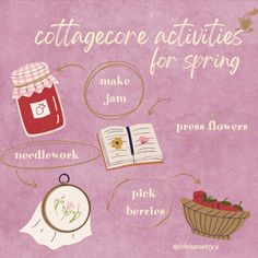 a poster with words and pictures about things to do in the springtime, including flowers