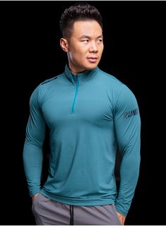 Slim Fit Long Sleeve Men's Gym Workout Zipper T Shirt - Men's Fitness Apparel, Men's Sports & Fitness T Shirts | Vivinch Half-zip Sportswear Tops For Light Sports, Breathable Half-zip Sports Tops, Technical Stretch Half-zip Tops, Half-zip Sportswear Tops For Gym, High Stretch Half-zip Sports Tops, Functional Half-zip Training Top, Functional Half-zip Tops For Training, Blue Stretch Half-zip Top, Technical Half-zip Workout Tops