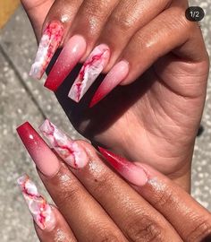 25+ Beautiful Marble Nail Design Ideas marblenail Marble nail Red Marble Nails, Black Marble Nails, Marble Acrylic Nails, Red And White Nails, Opal Nails, Water Nails, Marble Nail Designs, Marble Nail, Red Acrylic Nails