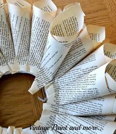 an old book page wreath made out of paper