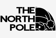 the north pole logo is shown in black and white, with an image of a santa hat