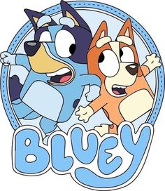 two cartoon dogs with the word bluey in front of them