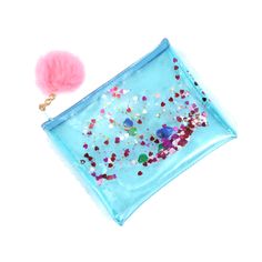 Add a touch of fun with these chic and modern clutches which can also be used as a make up bag. It is lightweight, easy to carry, and it has lots of glitter. Available in two colors: Pink and Blue Pom Pom included Zipper closure Dimensions: 6" x 8" Non liquid glitter Durable plastic Blue Clutch Cosmetic Bag For Daily Use, Blue Clutch Cosmetic Bag With Zipper, Blue Zipper Clutch Cosmetic Bag, Blue Zipper Pouch Cosmetic Clutch Bag, Trendy Portable Clutch Pouch, Trendy Blue Cosmetic Bag For Gift, Trendy Blue Pouch For Personal Use, Trendy Blue Pouch Pencil Case, Trendy Blue Rectangular Cosmetic Bag