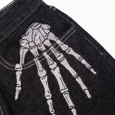 Skeleton Hand Pants | Y2K Black Jeans | Unisex Trousers | h0neybear Skeleton Embroidery, Jean Diy, Black Denim Pants, Diy Jeans, Hip Hop Jeans, Custom Jeans, Jean Vintage, Neue Outfits, Loose Trousers