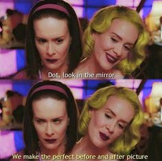 two women talking to each other with the caption do, look in the mirror we make the perfect before and after picture