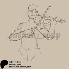 a drawing of a man holding a violin in one hand and playing the violin on the other