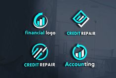 four logos for financial logo, credit repair, and accounting services are shown here