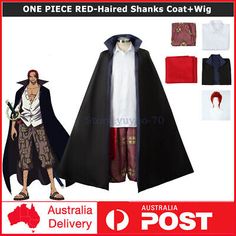 ad eBay - ONE PIECE RED-Haired Shanks Uniform Coat+Wig Cosplay Costume Full Set Halloween - Buy Now, click the link (eBay) Anime Style Costume Sets For Halloween, Anime Style Costume Sets For Halloween Party, Anime Costume Sets For Halloween, Anime Costume For Halloween And Fan Conventions, Theatre Costumes, Mens Costumes, Cosplay Costume, Computer Monitor, Full Set