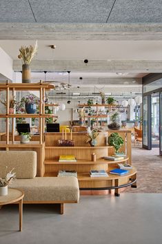 a living room filled with furniture and lots of plants