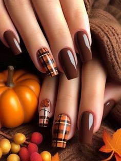 #PinterestInspo #PinItToWinIt #ViralPins #TrendingNow #PinterestLover #CreativePins #ExploreTheBest Inspirational Nails, November Nail Designs, Nagel Stamping, Plaid Nail Designs, Thanksgiving Nail Designs, November Nails, Fall Nail Trends, Fall Gel Nails, Fall Nail Art Designs