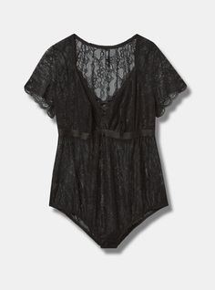 FIT Model is 5'10” wearing size 2. Bodysuit silhouette. MATERIALS + CARE Lace knit fabric. 88% nylon, 12% spandex. Machine wash cold. Line dry. . Imported. DETAILS Crew neckline. Short sleeves. The best plus size women's lace short sleeve bodysuit bodysuits in rich black made of lace. Torrid is your destination for the freshest spring and summer styles. Black Stretch Bodysuit In Polyamide, Black Stretch Polyamide Bodysuit, Chic Black Polyamide Bodysuit, Fitted Lined Body Tops For Loungewear, Black Stretch Top With Lined Body, Fitted V-neck Bodysuit For Loungewear, Stretch Nylon Bodysuit For Loungewear, Womens Lace Shorts, Lace Short