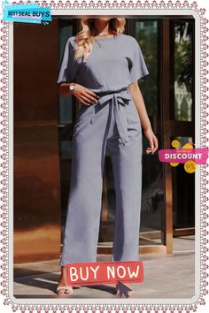 Full Size Tie Waist Straight Leg Jumpsuit Belted Jumpsuits And Rompers For Spring, Belted Jumpsuit For Spring, Solid Jumpsuit With Tie Waist For Day Out, Jumpsuits And Romper, Jumpsuit Fashion, Jumpsuit Romper, Straight Leg, Jumpsuit, Rompers