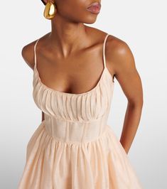 Natura ruched linen and silk midi dress in orange - Zimmermann | Mytheresa Ruched Midi Dress, Silk Midi Dress, Fashion 101, Dress Picture, Corset Style, Dress Clothes For Women, Casual Chic, Dress To Impress, Fashion Inspo