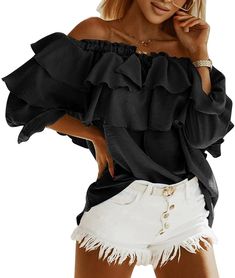 Black Off Shoulder Ruffle Long Sleeve Layered Top – Bella Valentina LA Ruffles Blouse, Off Shoulder Bodysuit, Ruffle Long Sleeve Blouse, Long Sleeve Layer, Black Off Shoulder, Layered Blouse, Casual Long Sleeve Shirts, Ruffle Long Sleeve, Loose Fitting Tops