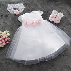 EMMA white, 3-piece, dress + headband + shoes - A wonderful pretty dress for your little princess + headband - All made with love, simply stunning and graceful - Condition: New - Material: 100% polyester decorated with an elegant bow **Available sizes - Size 56 - Size 62 - Size 68 - Size 74 - Size 80 - Size 86 - Size 92 - Size 98 - If you need a different size, just write to us - Please specify size **Please note - Sizes: +/-2cm tolerance by manual measurement. - The colors in the pictures are n Summer Princess Dress For First Communion, White Lace Princess Dress For Summer, White Princess Style Baptism Dress For Summer, White Princess Baptism Dress For Summer, White Tulle Baptism Dress For Summer, Summer Baptism Dress In Tulle, Christening Dress, Pretty Dress, Different Light