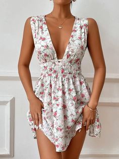 White Casual Sundress For Date Night, Short Flowy Dress, Floral Print Dress Summer, Flowy Summer Dresses, Summer Mini Dress, Solid Color Dress