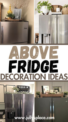 Above fridge decoration ideas Above Fridge Decor No Cabinets, Floating Shelf Above Fridge, Gap Above Fridge, Styling Above Refrigerator, Modern Farmhouse Kitchen Cabinet Decor, Decorate On Top Of Fridge, Decor Top Of Fridge, Floating Shelves Above Refrigerator, Open Shelving Above Refrigerator