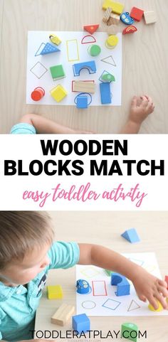 the wooden blocks match is an easy toddler activity