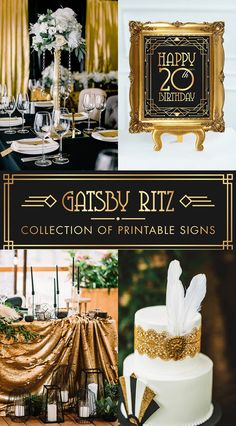 the gatsby ritz collection of printable signs is on display at this party