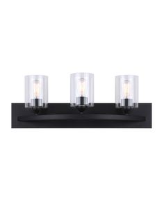 Canarm - IVL370A03BK-CL - Three Light Vanity - Hampton - Matte Black Contemporary Fan, Black Vanity Light, Track Lighting Pendants, Outdoor Chandeliers, Black Vanity, Transitional Bathroom Vanities, Square Mirror, Mini Chandelier, Wall Fixtures