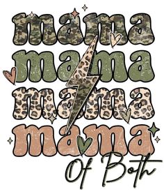 the words mama and baby are in camouflage print, with hearts on each side of the letters