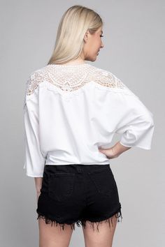 This elegantly designed classic blouse features a round neck with lace trim, three-quarter dolman sleeves, and a bow-tie waist. Crafted from a comfortable and lightweight fabric, this blouse is perfect for special occasions or everyday formal wear The elegant design is completed with a lace trim around the neck and bow-tie waist for a timeless look. The lightweight fabric ensures all-day comfort for any occasion. 🎀💃. Lace trim blouse with tie- Pattern type : solid- Neck line : round neck with Classic Blouse, Lace Trim Blouse, Classic Blouses, Tie Pattern, Saint John, Chic Boutique, Women Lace, Dolman Sleeve, Three Quarter Sleeves