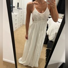 New Ivory Backless Maxi Dress. Never Worn Before. White Floor-length Maxi Dress For Beach, Cream V-neck Maxi Dress For Beach, White V-neck Maxi Dress For Beach, White Boho Maxi Dress Beach Cover-up, White Breezy V-neck Maxi Dress, Ivory Maxi Dress, Backless Maxi Dresses, White Dress Summer, Beach Wedding Dress