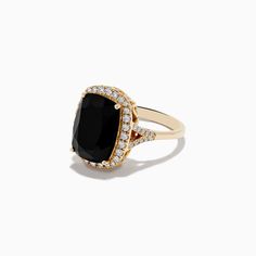 Effy 14K Yellow Gold Onyx and Diamond Ring Elegant Black Diamond Ring In 14k Gold, Timeless Black Jewelry With Center Stone, Elegant Black Ring With Center Stone, Classic Black Ring With Halo Setting, Black Diamond Ring With Halo Setting For Formal Events, Black Diamond Ring With Halo Setting For Formal Occasions, Formal Black Diamond Ring With Halo Setting, Elegant Black Rings For Formal Occasions, Classic Black Diamond Ring With Black Enamel