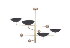 a brass and black chandelier with five lights hanging from it's sides