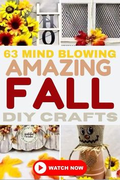 fall crafts with sunflowers, pumpkins and mason jars are featured in this postcard