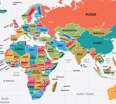 a map of the world with all countries and their major cities on it's borders